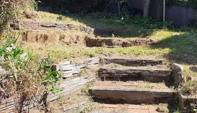 Overgrown steps before a property clean-up