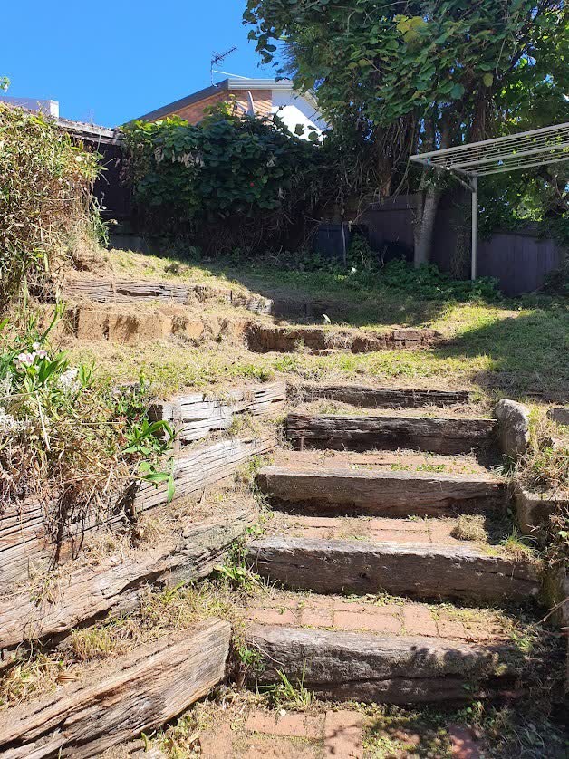 Overgrown steps before a property clean-up